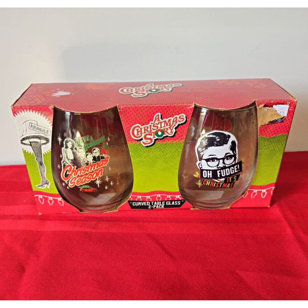 A Christmas Story Stemless Wine Glass 2-Pack Curved Table Glasses New Box Wear